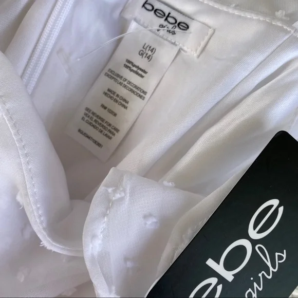 BEBE girls white chiffon w dots dress L/14 - Picture 8 of 11
